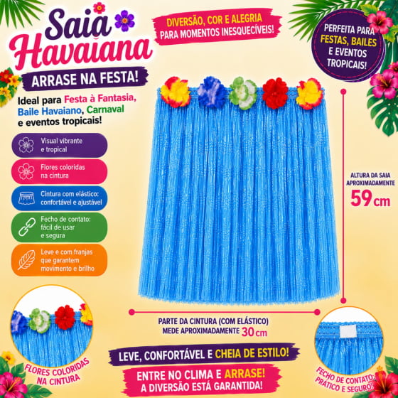 Saia Havaiana Adulto 59 cm Escolha a Cor
