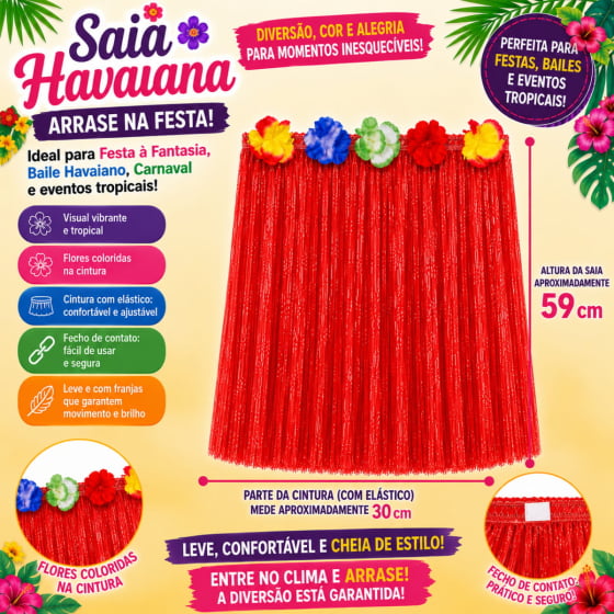 Saia Havaiana Adulto 59 cm Escolha a Cor