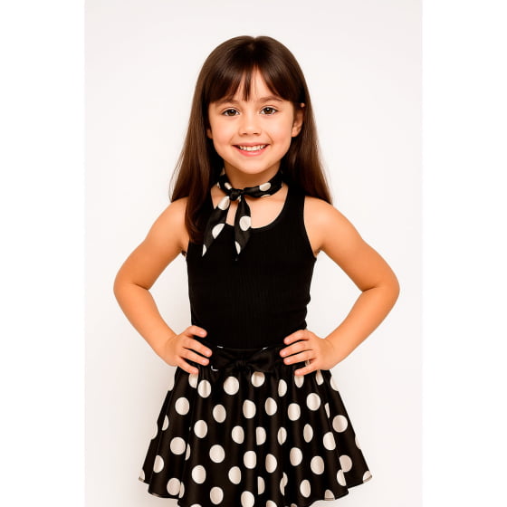 Saia Infantil Bolinhas Poá Pin Up Anos 60