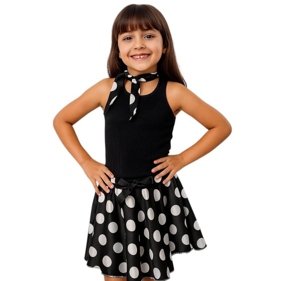 Saia Infantil Bolinhas Poá Pin Up Anos 60