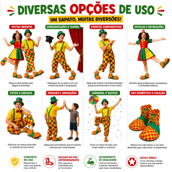 Sapato Fantasia Palhaço Colorido Carnaval Festa