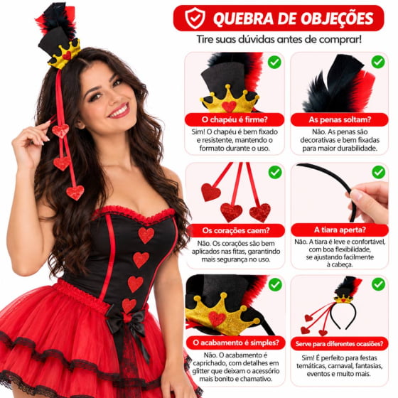 Tiara Cartolinha Rainha de Copas Acessório de Fantasia