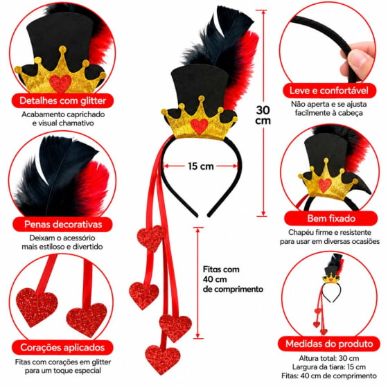 Tiara Cartolinha Rainha de Copas Acessório de Fantasia