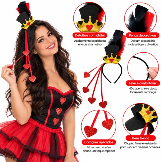 Tiara Cartolinha Rainha de Copas Acessório de Fantasia