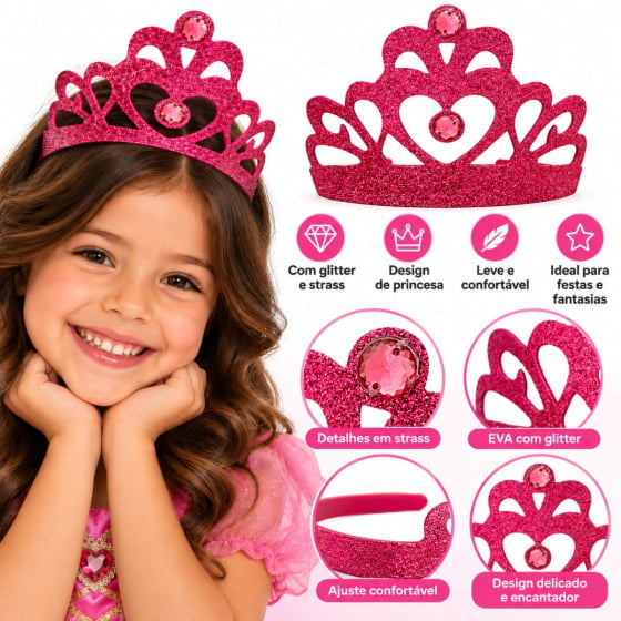 Tiara Coroa EVA Glitter Acessório Fantasia
