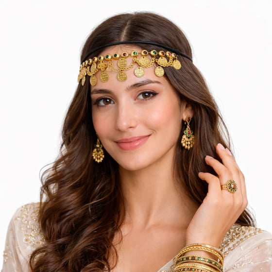 Tiara Headband Colar Cigana Odalisca Medalhas 