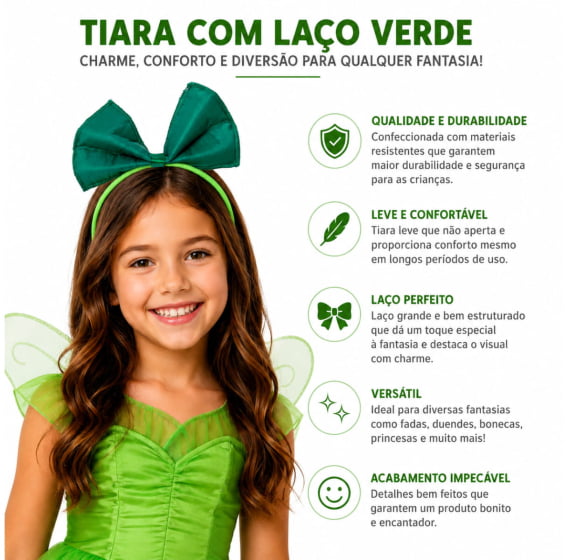 Tiara Laço Verde Boneca de Pano ou Fadinha