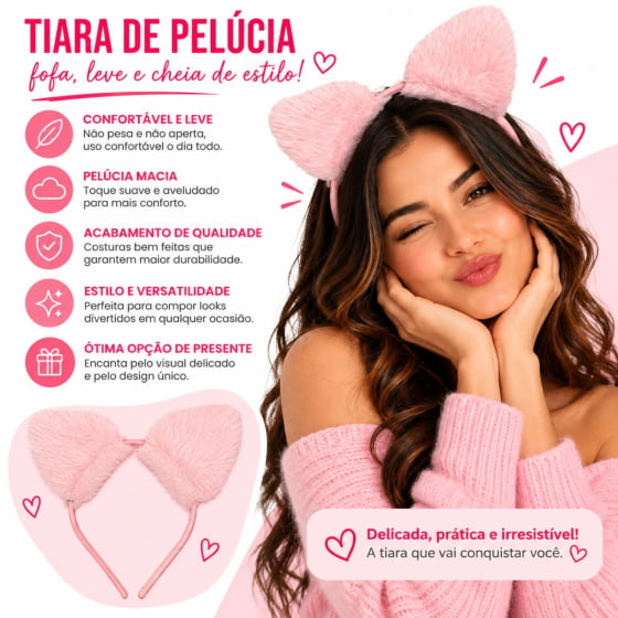 Tiara Orelha de Pelúcia Bichinhos Escolha a Cor