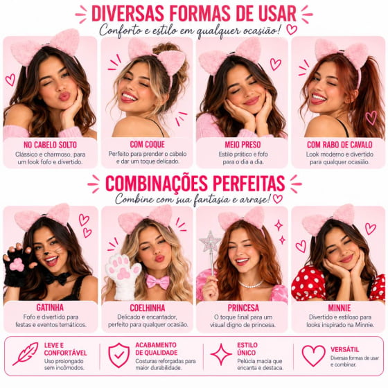 Tiara Orelha de Pelúcia Bichinhos Escolha a Cor