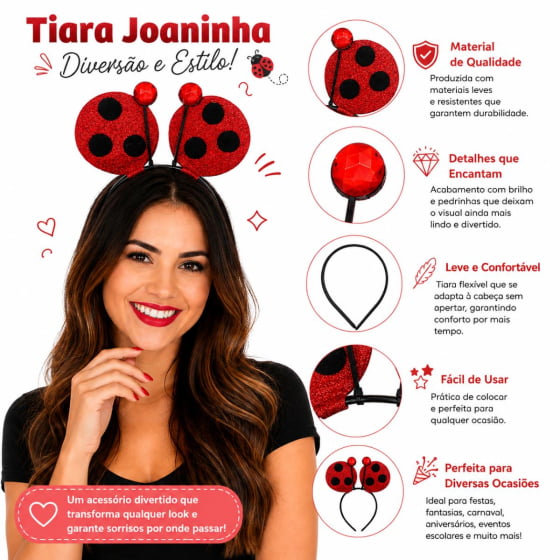 Tiara Vermelha Joaninha Fantasia Carnaval Bloquinho