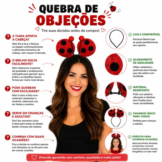 Tiara Vermelha Joaninha Fantasia Carnaval Bloquinho