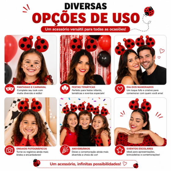 Tiara Vermelha Joaninha Fantasia Carnaval Bloquinho