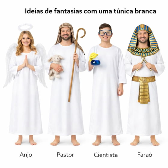 Túnica Branca Lisa Adulto para Fantasias