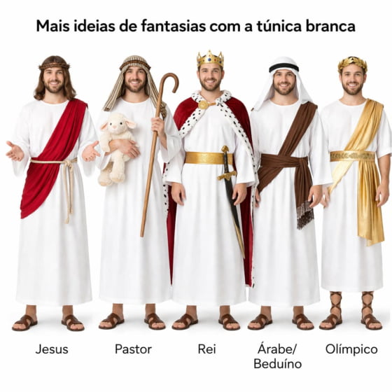 Túnica Branca Lisa Adulto para Fantasias