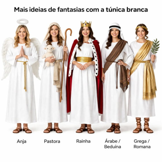 Túnica Branca Lisa Adulto para Fantasias
