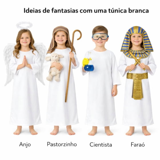 Túnica Branca Lisa Infantil para Fantasias