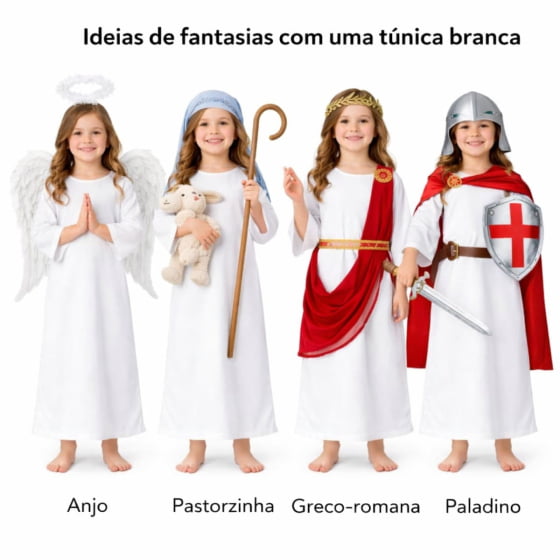 Túnica Branca Lisa Infantil para Fantasias