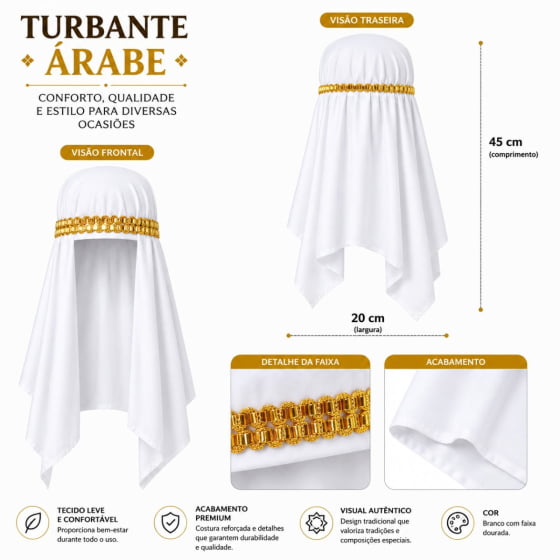 Turbante Sheik Árabe Branco Para Fantasia