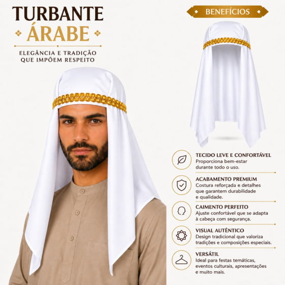 Turbante Sheik Árabe Branco Para Fantasia