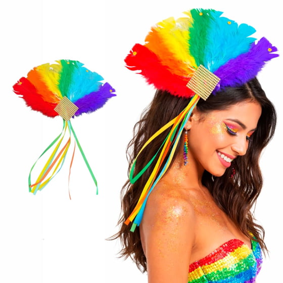 Acessório de Cabeça Penas Coloridas com Strass Acessório de Cabeça Penas Coloridas com Strass