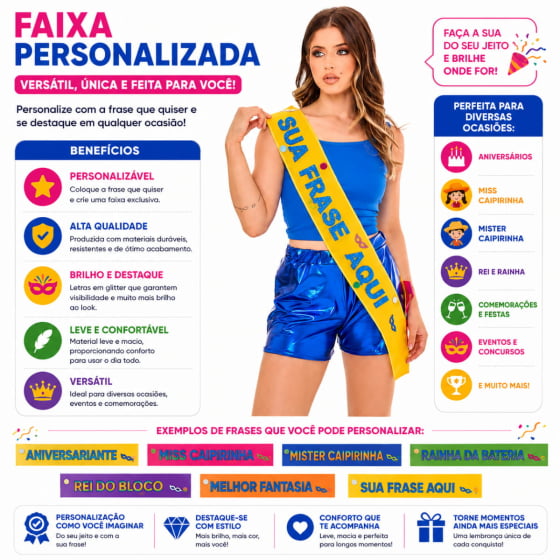 Faixa Personalizada Com Nome Para Miss Mister Rainha Rei