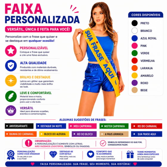Faixa Personalizada Com Nome Para Miss Mister Rainha Rei