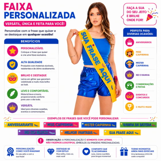 Faixa Personalizada Com Nome Para Miss Mister Rainha Rei
