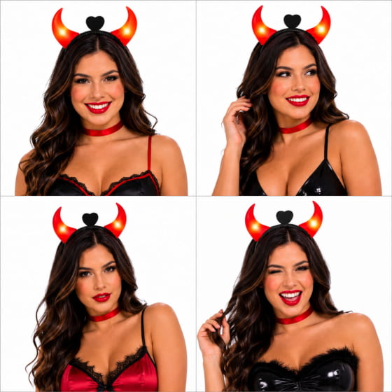 Kit 4 Tiaras Diabinha Pisca Festa Halloween Carnaval Cosplay
