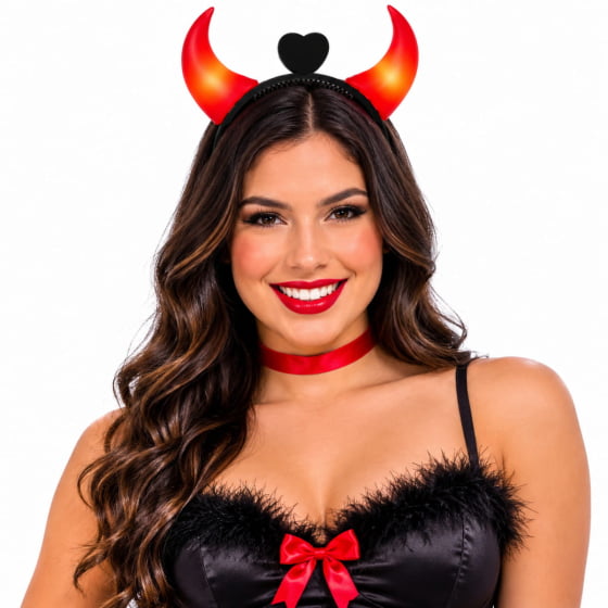 Kit 4 Tiaras Diabinha Pisca Festa Halloween Carnaval Cosplay