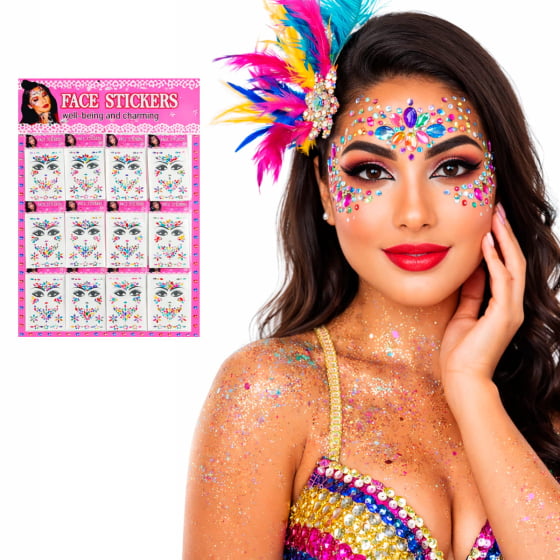 Kit Cartela de Pedrinhas Adesivas Face Stickers com 12 unidades