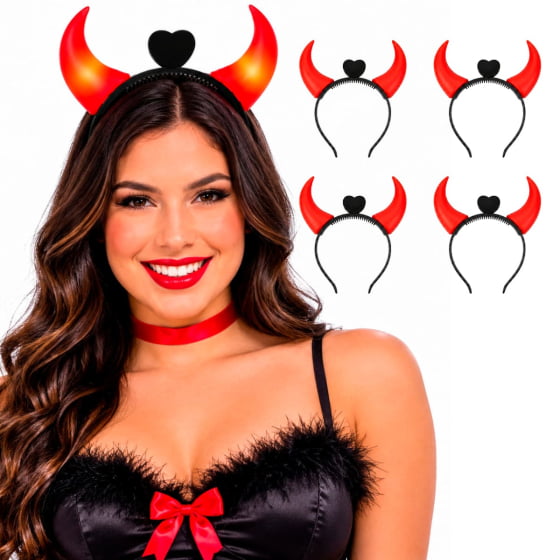 Kit Fantasia Diabinha Trispeto Tridente Tiara Diabinho Pisca
