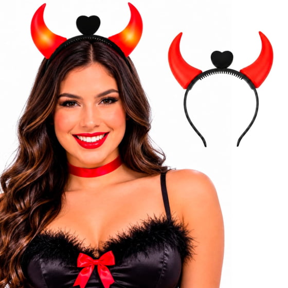 Kit Fantasia Diabinha Trispeto Tridente Tiara Diabinho Pisca