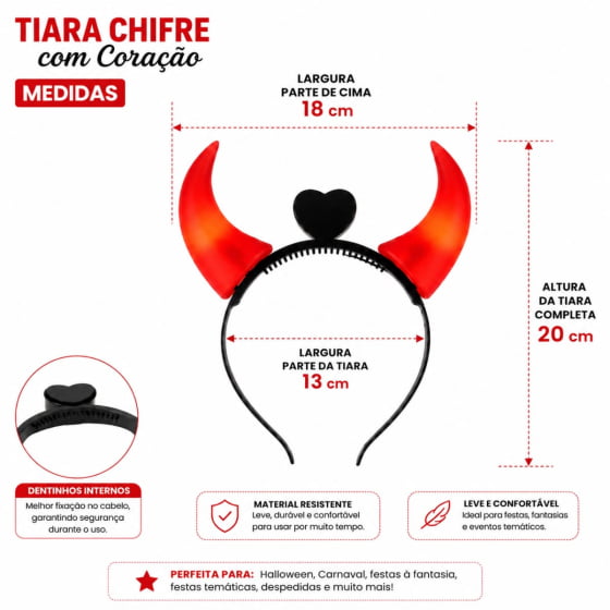 Kit Fantasia Diabinha Trispeto Tridente Tiara Diabinho Pisca
