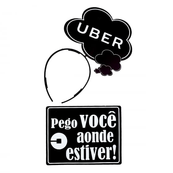 Kit Plaquinha e Tiara Uber Adereço Carnaval 