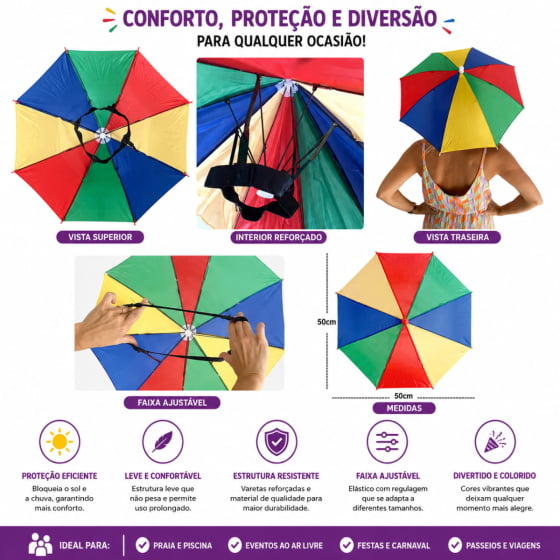 Mini Guarda Chuva de Frevo Carnaval para Cabeça