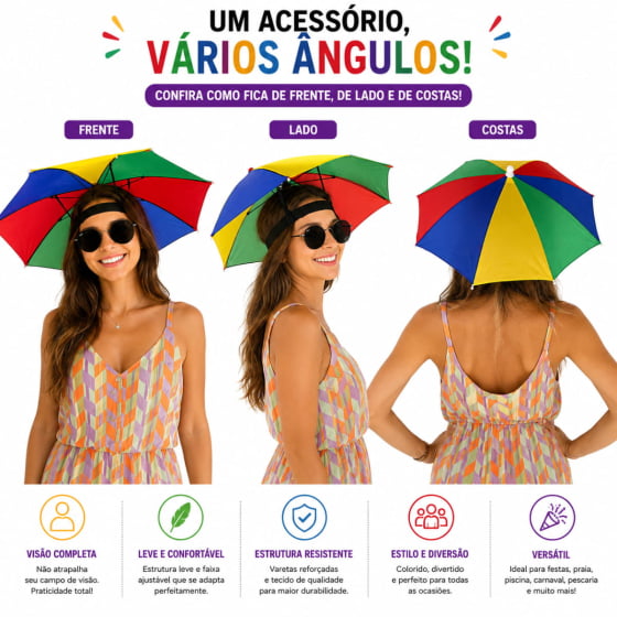 Mini Guarda Chuva de Frevo Carnaval para Cabeça