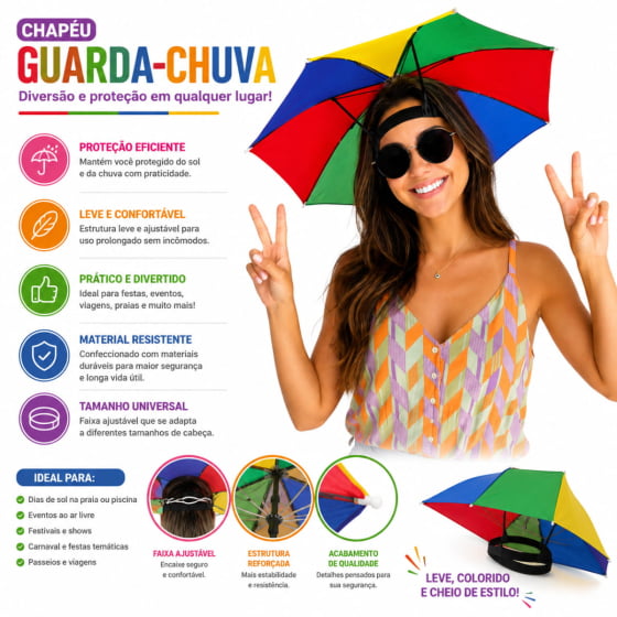 Mini Guarda Chuva de Frevo Carnaval para Cabeça