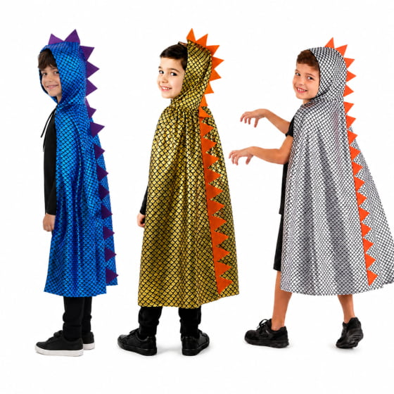 Capa Dinossauro Escama com Capuz Infantil Escolha Cor Capa Dinossauro Escama com Capuz Infantil Escolha Cor