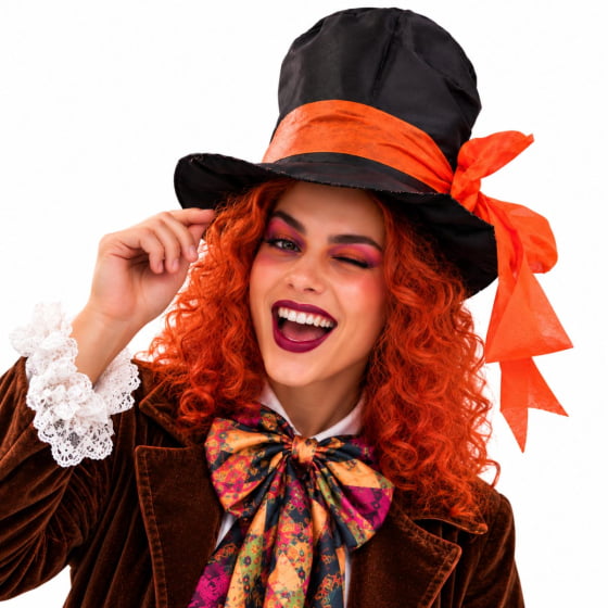 Chapéu Cartola Chapeleiro Louco com Cabelo Laranja
