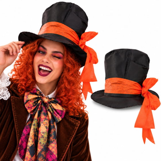 Chapéu Cartola Chapeleiro Louco com Cabelo Laranja