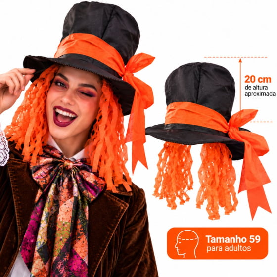 Chapéu Cartola Chapeleiro Louco com Cabelo Laranja