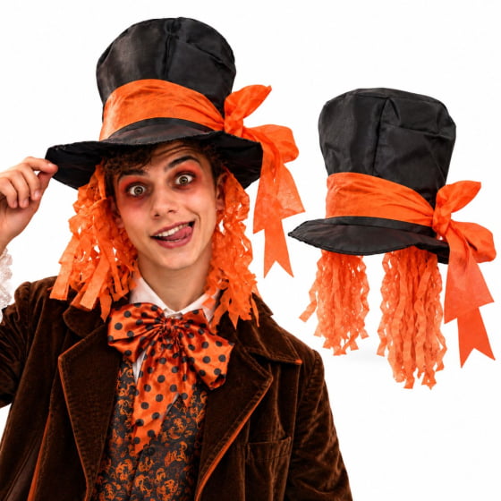 Chapéu Cartola Chapeleiro Louco com Cabelo Laranja
