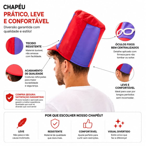 Chapéu Vilão Dick Em Tecido Festa Fantasia Carnaval Cosplay