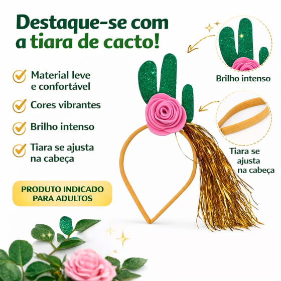 Tiara Cacto EVA com Glitter Festa Carnaval Bloquinho