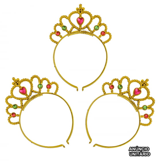 Tiara Coroa de Princesa Dourada Acessório para Fantasia