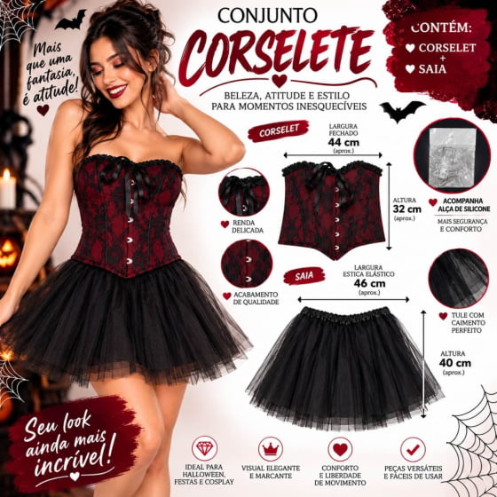 Conjunto Corselete Tecido Sintético (Corpete + Saia de Tule)