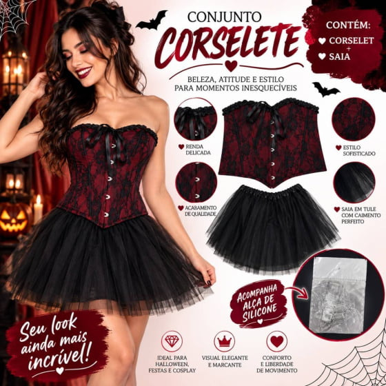 Conjunto Corselete Tecido Sintético (Corpete + Saia de Tule)