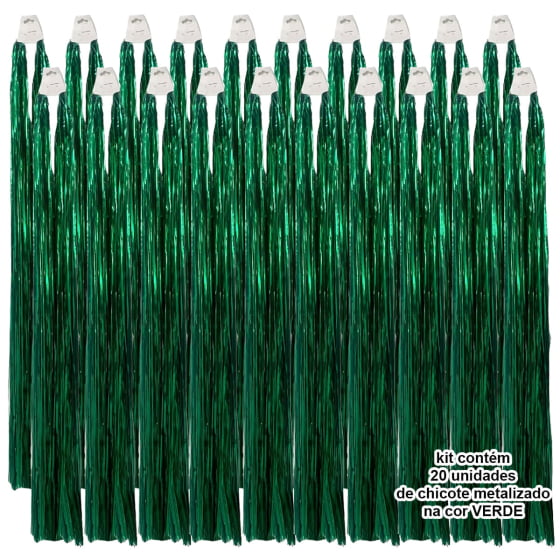 Chicote Metalóide Decoração Carnaval Verde Kit Com 20 Barato