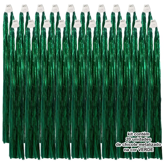 Chicote Metalóide Decoração Carnaval Verde Kit Com 20 Barato