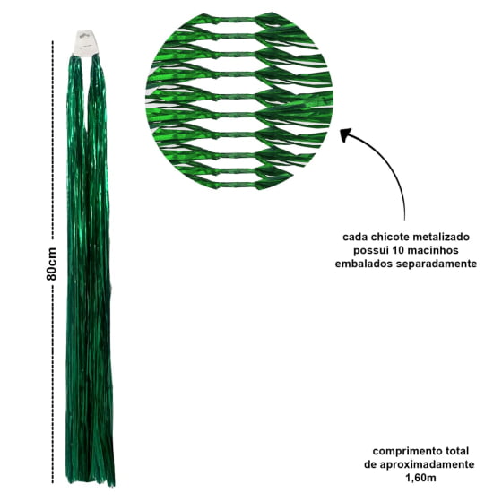 Chicote Metalóide Decoração Carnaval Verde Kit Com 20 Barato